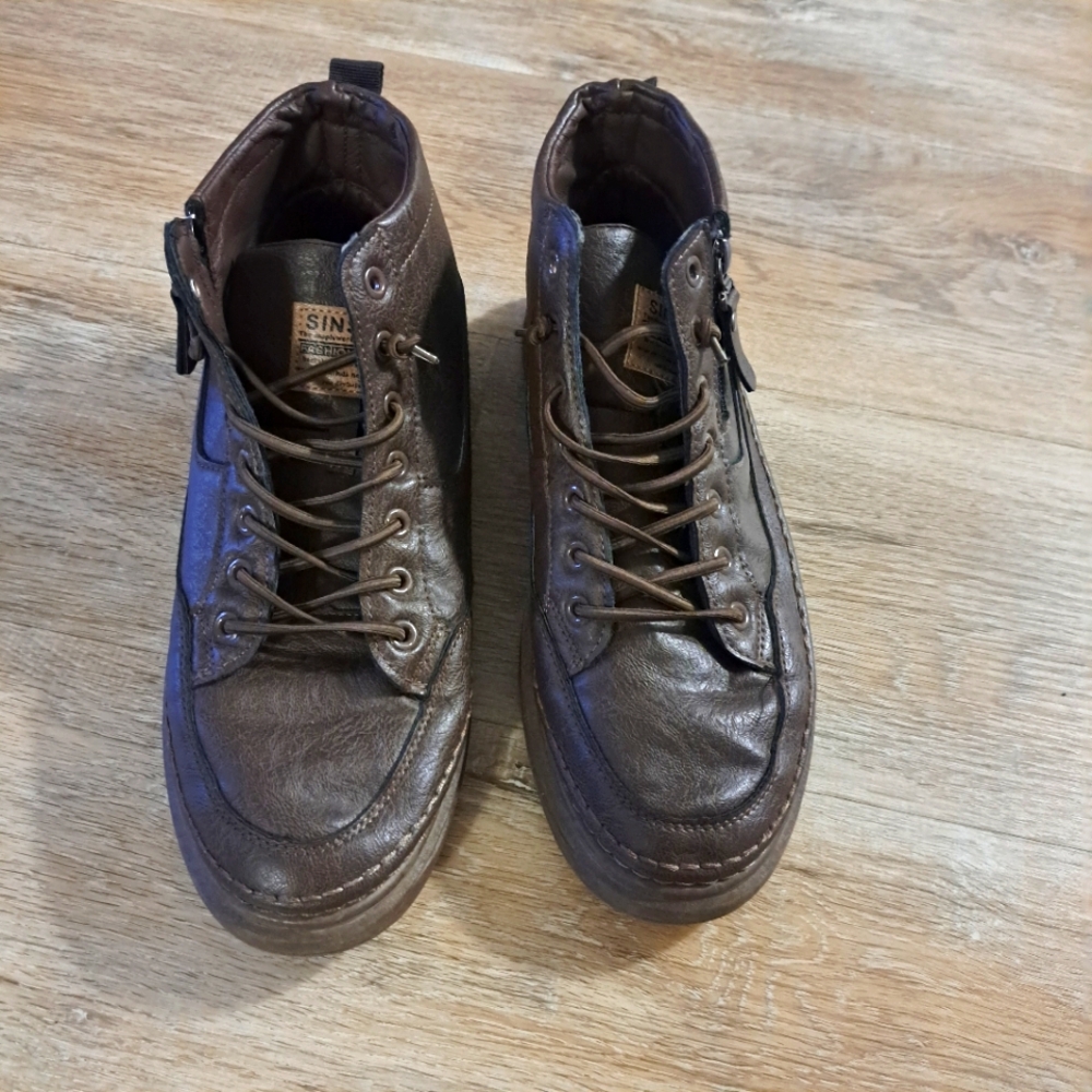 SINSOU Brown Faux Leather High Top Boot Shoes Men's Size 43